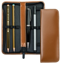 Lehrer Stifteetui mit Reißverschluss 10 + 2 - CAMBRIDGE Top Grain Leder - hellbraun